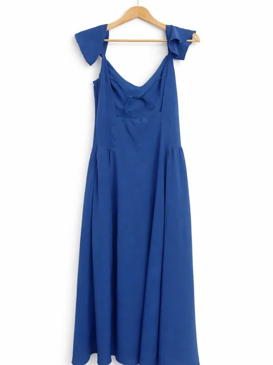 Abercrombie and Fitch Blue Tie Strap Maxi Dress Size XL Flutter Sleeve Summer - Picture 2 of 5